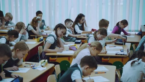 Elementary school students in the classroom Stock Footage 194033499