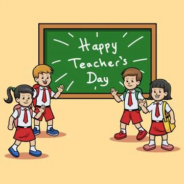 Elementary School Students Give Teacher's Day Greeting Illustrazione stock