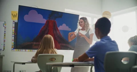 Elementary School Students Studying Basic Information About Geology in Modern Video stock 315538163