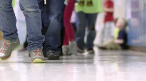 Elementary school students walking in hall of their school Stock Footage 49215731