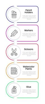 Elementary school supplies list vertical infographic 5 steps Stockillustratie