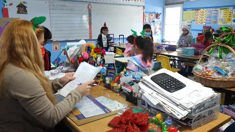 Elementary School Teacher Reviews Students Exams Stock Footage 224420883