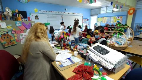 Elementary School Teacher Reviews Students Assignments Stock Footage 224420917