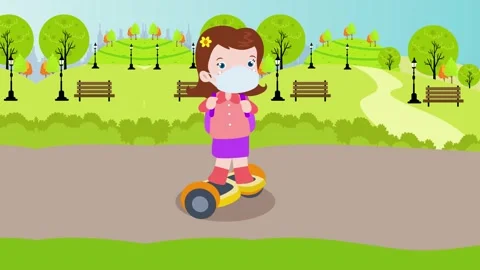 Elementary student going to school with hoverboard Stockbeeldmateriaal 159076471