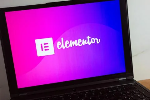 Elementor software company logo displayed on laptop Stock Photos