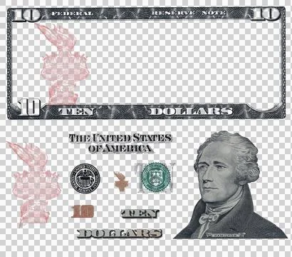 Elements of 10 US dollar banknote Stock Illustration