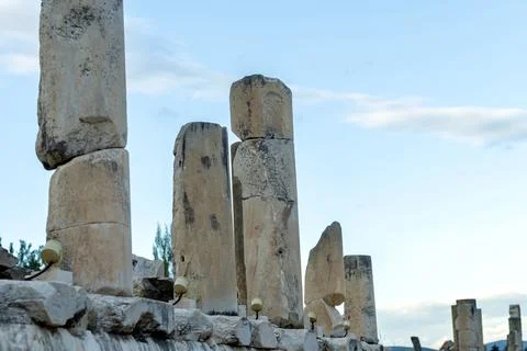 Elements of ancient architecture and ruins of Ephesus, Izmir. Stock Photos