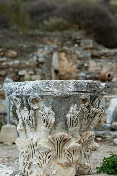 Elements of ancient architecture and ruins of Ephesus, Izmir. Stock Photos