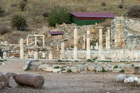 Elements of ancient architecture and ruins of Ephesus, Izmir. Stock Photos