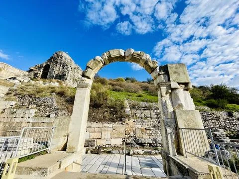 Elements of ancient architecture and ruins of Ephesus, Izmir. Stock Photos
