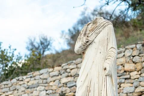 Elements of ancient architecture and ruins of Ephesus, Izmir. Stock Photos