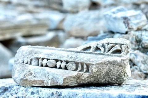 Elements of ancient architecture and ruins of Ephesus, Izmir. Stock Photos