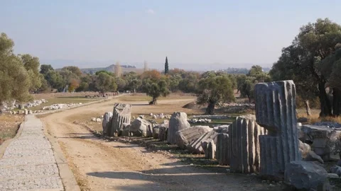 Elements Of Ancient Excavations Lying On The Side Of The Road Stock Footage 195929757