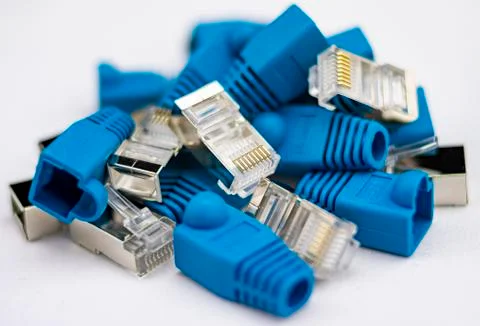 Elements and components of a connector for network or ethernet cable, RJ45 co Stock Photos
