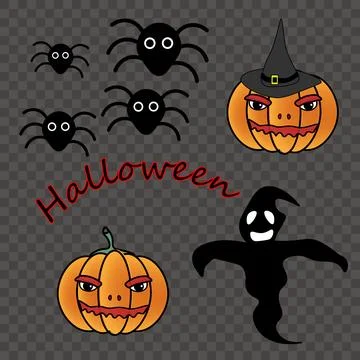 Elements and objects for design for the Halloween holiday.Orange pumpkins with Stock Illustration