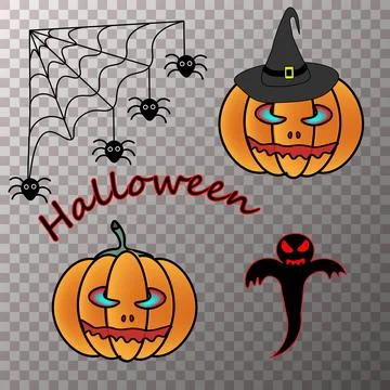 Elements and objects for design for the Halloween holiday.Orange pumpkins with Stock Illustration