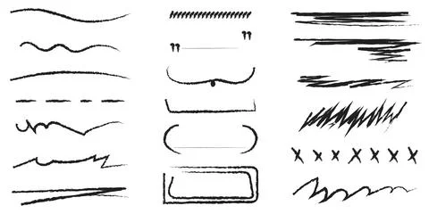 Elements for annotations, highlighting, and underlining in text Stock Illustration