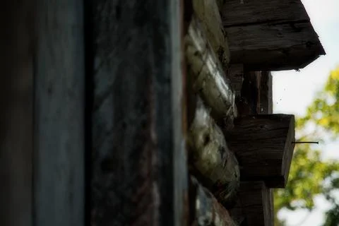 Elements of architecture and the texture of a log house. Stock Photos