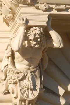 Elements of architecture caryatides decorations of old buildings, figure  face 스톡 사진