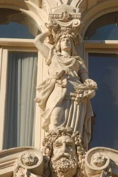 Elements of architecture caryatides decorations of old buildings, figure  face 스톡 사진