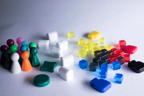 Elements - attributes for board games - figures, cubes, bottles, houses. On Foto stock
