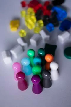 Elements - attributes for board games - figures, cubes, bottles, houses. On Foto stock
