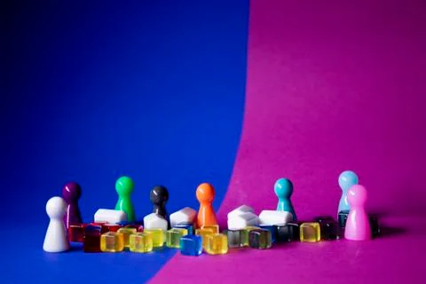 Elements - attributes for board games - figures, cards, cubes, bottles, points 스톡 사진