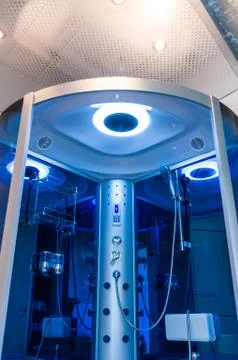 Elements of the bathroom interior-modern design, chrome details, parts of the Stock Photos