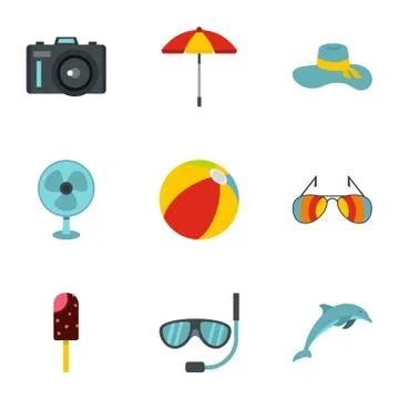 Elements of beach rest and activity icons set Stock Illustration