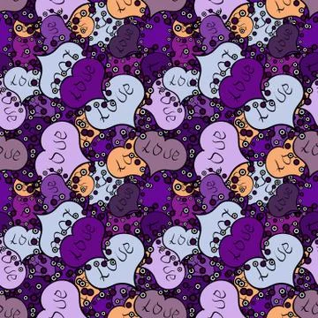 Elements on black, gray and violet colors. Seamless Love pattern with hand drawn 스톡 일러스트