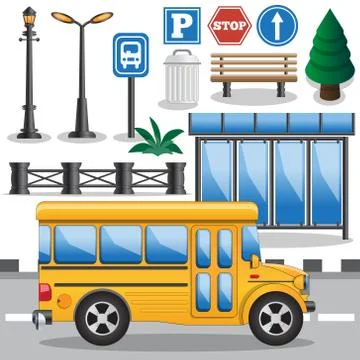Elements of a bus stop. Stock Illustration