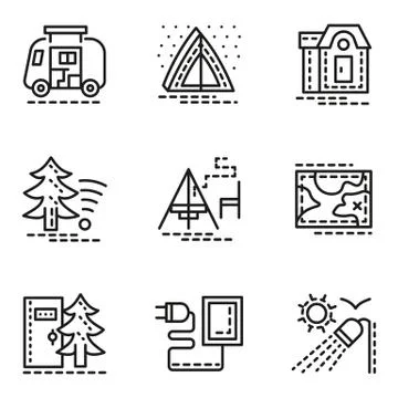 Elements of camping simple line icons set Stock Illustration