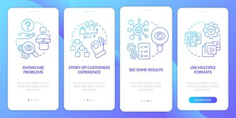 Elements of case study blue gradient onboarding mobile app screen 스톡 일러스트
