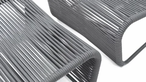 Elements of the chaise made of aluminum frame and gray ropes. Close-up. Stock Footage 220073542