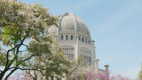 Elements of Chicago White Temple House of Worship. Wide Move shot view Stock Footage 241932396