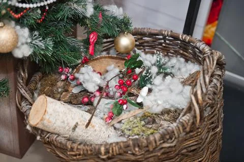 Elements of a Christmas tree with decorations in close-up 3751. 스톡 사진