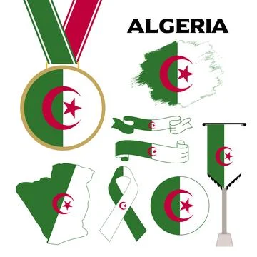 Elements Collection With The Flag of Algeria Design Template Stock Illustration