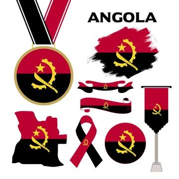 Elements Collection With The Flag of Angola Design Template Stock Illustration