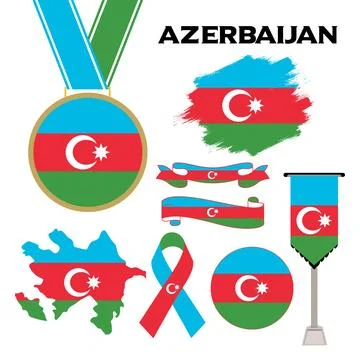 Elements Collection With The Flag of Azerbaijan Design Template Stock Illustration
