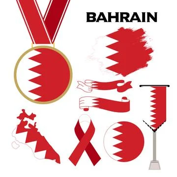 Elements Collection With The Flag of Bahrain Design Template Stock Illustration