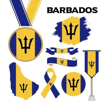 Elements Collection With The Flag of Barbados Design Template Illustrazione stock