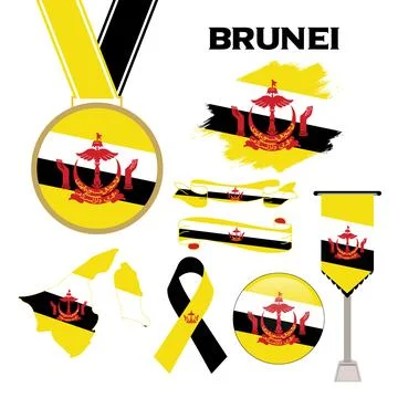 Elements Collection With The Flag of Brunei Design Template Illustrazione stock