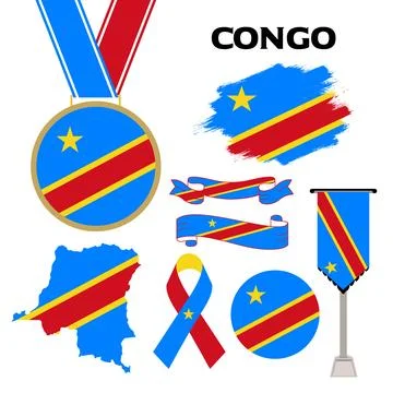 Elements Collection With The Flag of Congo Design Template Illustrazione stock
