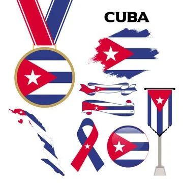 Elements Collection With The Flag of Cuba Design Template Stock Illustration