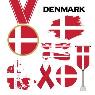 Elements Collection With The Flag of Denmark Design Template Stock Illustration
