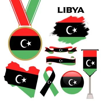 Elements Collection With The Flag of Libya Design Template Stock Illustration