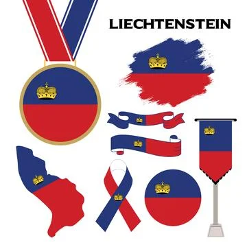 Elements Collection With The Flag of Liechtenstein Design Template Illustrazione stock