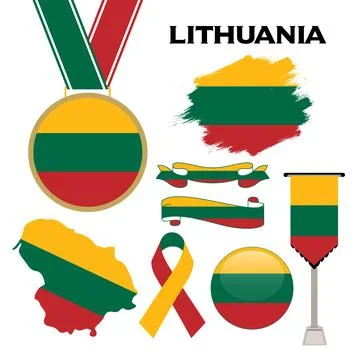 Elements Collection With The Flag of Lithuania Design Template Stock Illustration