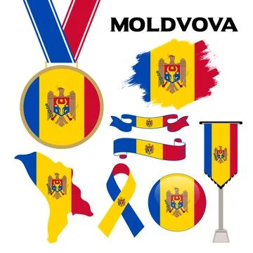 Elements Collection With The Flag of Moldova Design Template Stock Illustration