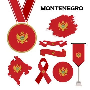 Elements Collection With The Flag of Montenegro Design Template Stock Illustration